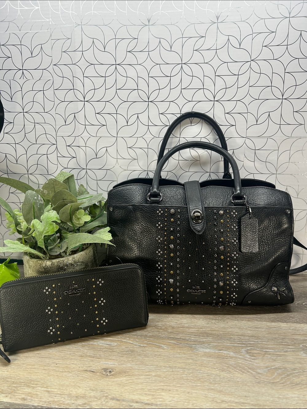 1674 Coach Mercer 30 Satchel in black leather & wallet set  271791674